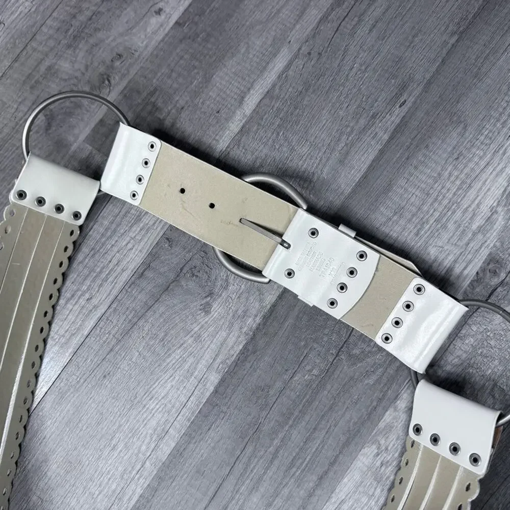 Y2K White Cutout O- Ring Belt Silver Hardware Wide Waist Cinch Cowgirl XXL